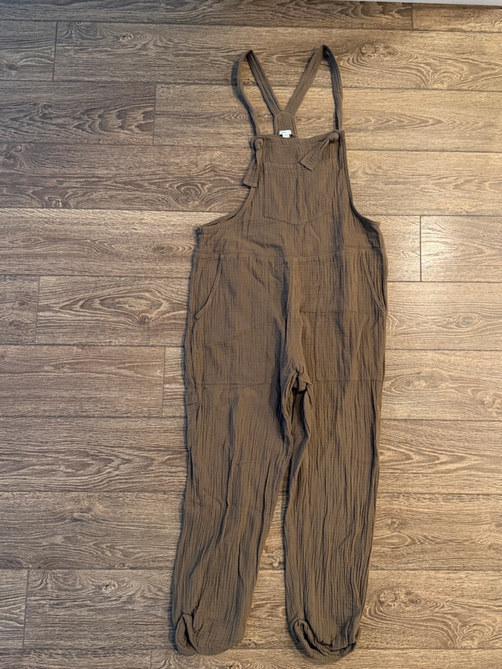 aerie green Textured Cotton Overalls Jumpsuit with Adjustable Straps